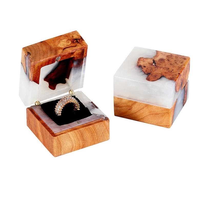 White personalized wood resin ring box