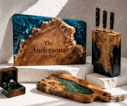 GOGOJSM wood and resin boards, ring box, and knife holder